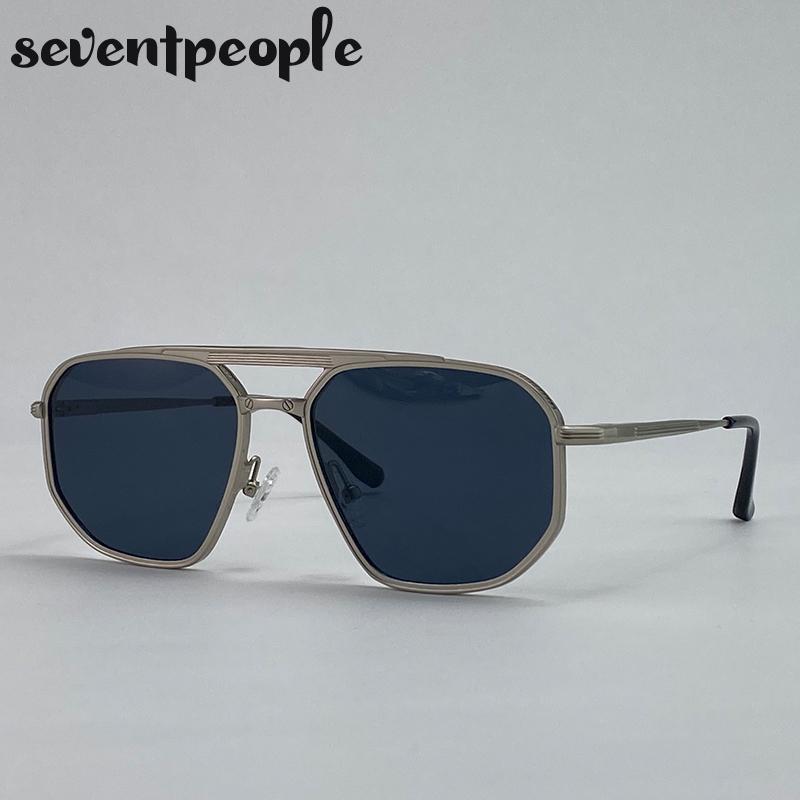 Classic Square Punk Sunglasses Men  Luxury Brand Vintage Metal Frame Polygon Sun Glasses Trendy Double Beam Shades For Male
