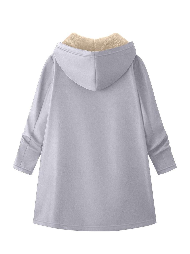 Veste à capuche mi-longue grande taille 2025 avec doublure en velours - Style européen et américain Automne/Hiver