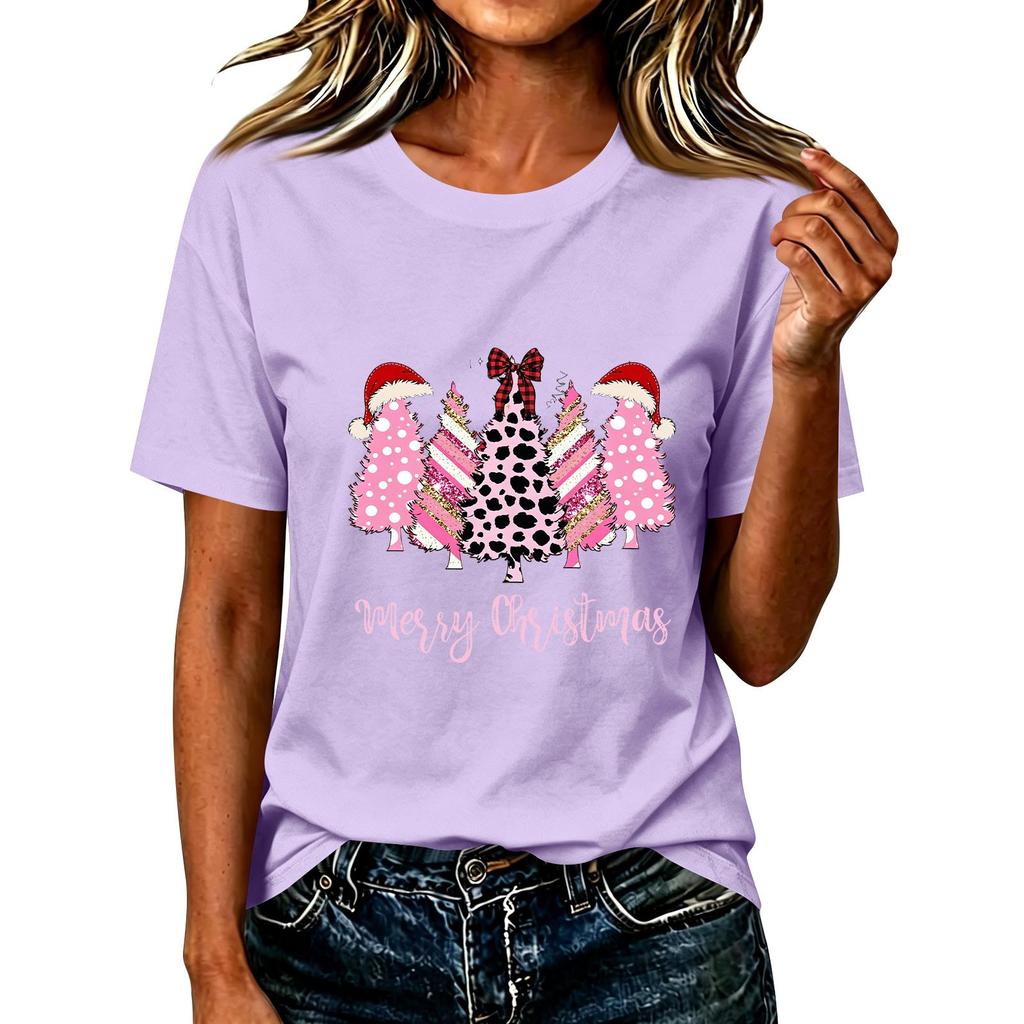 Women's Christmas Printed Short Sleeve T-Shirt Casual Holiday Top