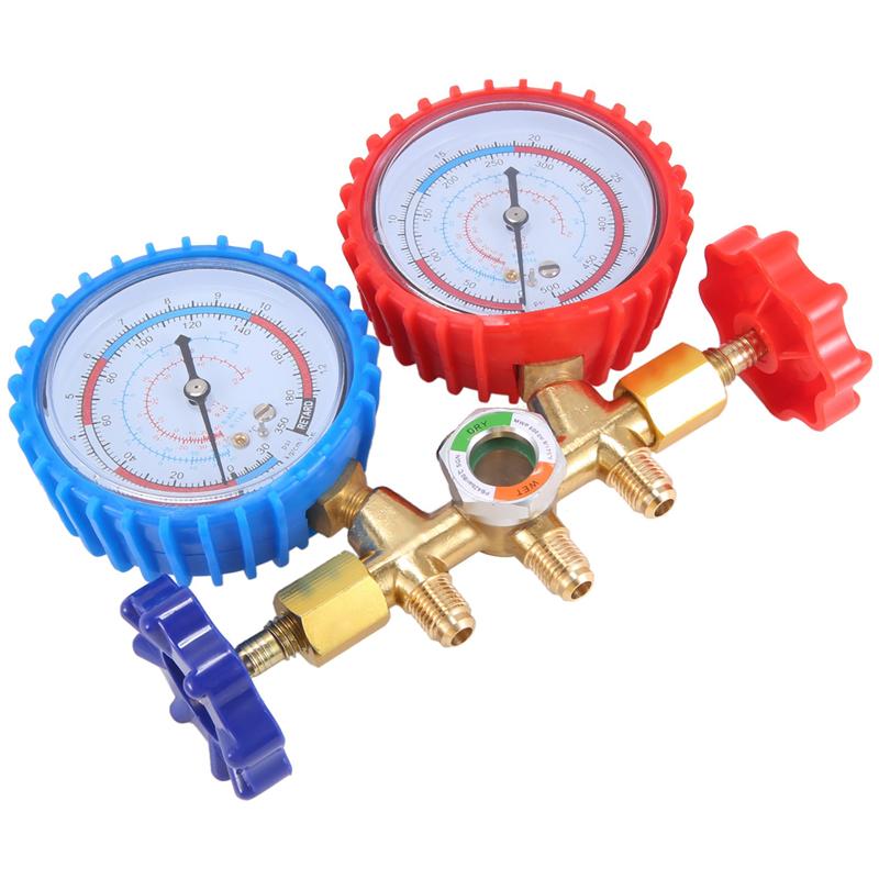 Manifold Gauge Set, 3 Way AC Diagnostic Manifold Gauge Set For R410A/R22/R134A/R404A Refrigerant,Automotive AC Manifold-A99D