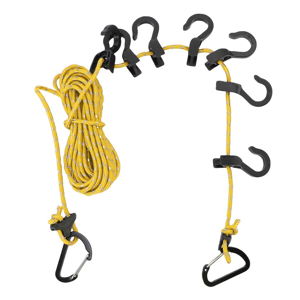 Portable Travel Clothesline   16.4ft Length Clothes Drying Rope Windproof 5m Clothesline with Hooks for Outdoor Camping