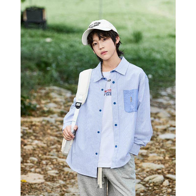 2025 Autumn Classic Color Block Pure Cotton Loose Fit Boys' Shirt
