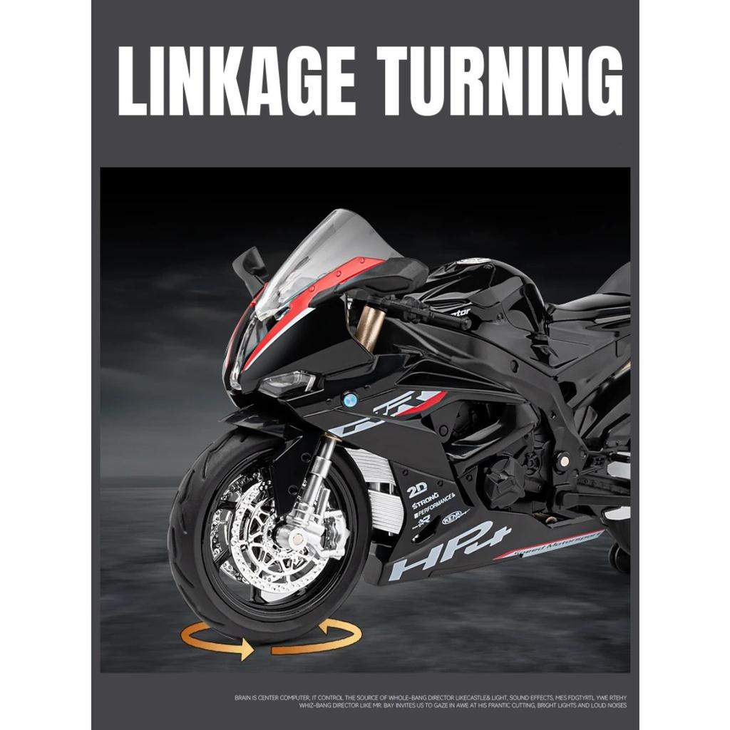 1/12 BMW S1000RR HP4 Race Alloy Top Luxury Sports Motorcycle Model Diecast Metal Road Racing Motorcycle Model Sound Light Kids Gifts