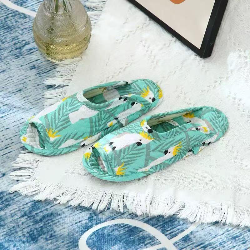 Atmungsaktive Baumwoll-Hausschuhe mit offenen Zehen, Stoffsohle und Krabbelmatte - Leise, Ganzjahres-Stil, Koreanisch