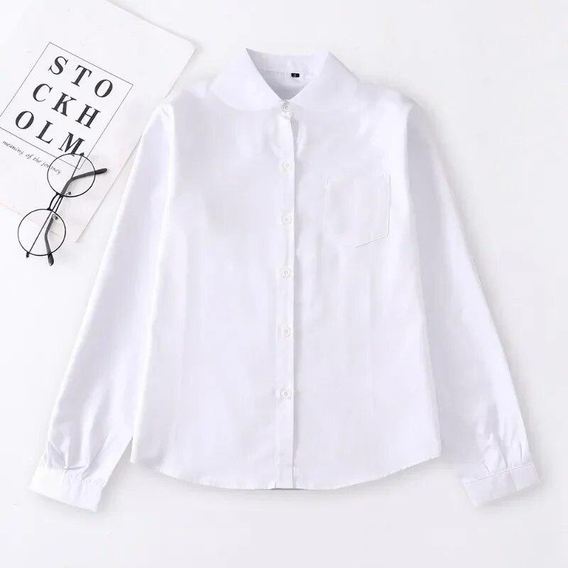 Japanese Style Fashion Pointed Turn Down Collar Blouse Autumn Long Sleeve Shirt With Pocket Women Tops Solid Color Clothes 29876