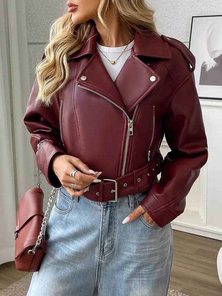 2025 Cross-border European and American New Women's Leather Jacket Short Spice Girl Street Retro Locomotive Lapel PU Leather Jacket