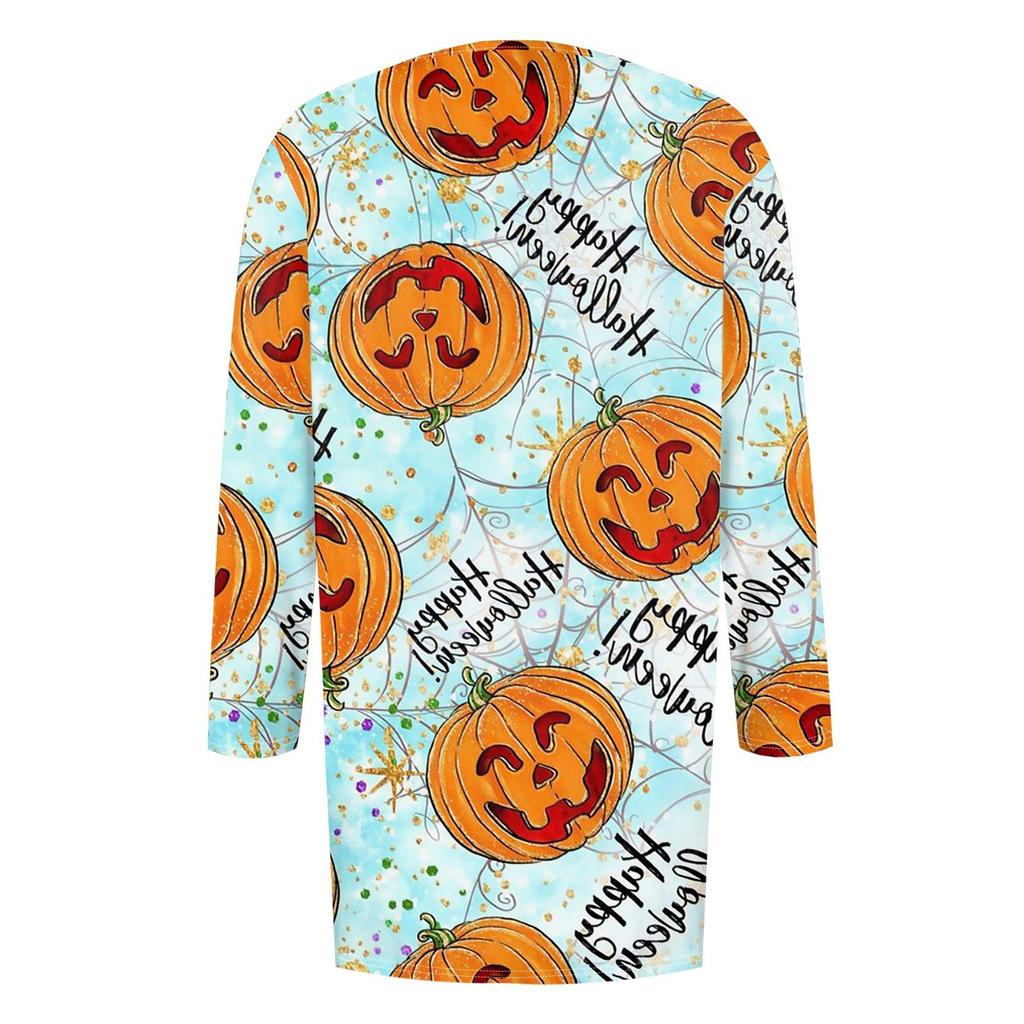 Women's Fashion Casual Halloween Printed Medium Length Cardigan Jacket Coat