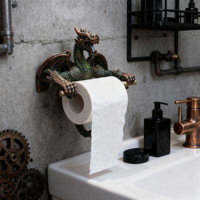Flying Dragon Roll Paper Holder Winged Dragon Bathroom Wall Mount Toilet Paper Holder Gothic Resin