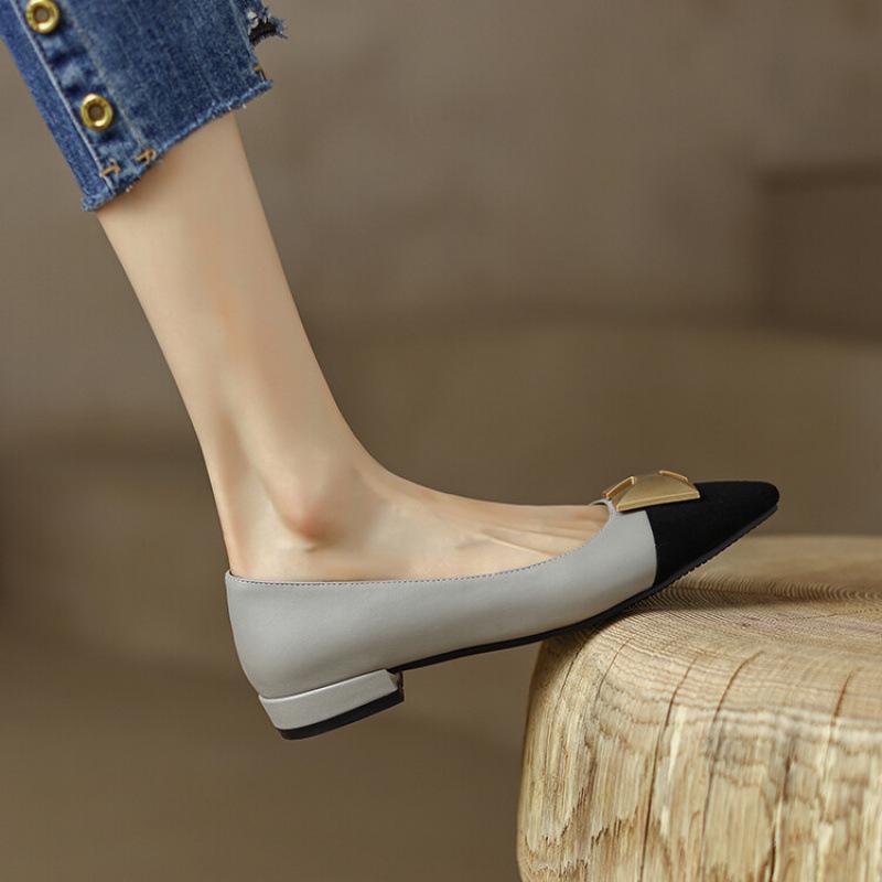 New Comfortable Women's Single Shoes Color Matching Casual Low-top Rubber Soft-soled Large-size Shoes Pointed Four Seasons Wear Low-heeled Lazy Shoes