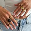 Fashion Light Luxury Gemstone Open Ring Set, Design Wind-Sensitive Metal Smooth Pleated Ring
