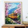 5d DIY Diamond Painting Cross Stitch Tram Peach Blossom Scenery Diamond Embroidery Mosaic Full Round Drill Home Decor