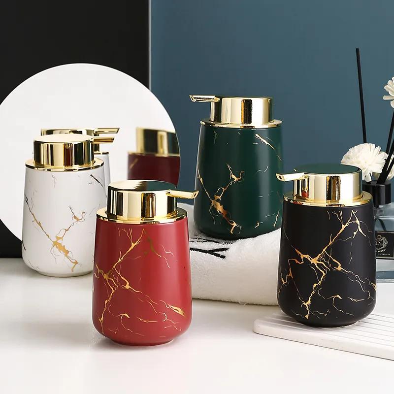 Matte Gold Ceramics Bathroom Set Decor Soap Dispenser Toothbrush Holder cup Soap Dish tray Mouthwash Cup bathroom Washing Set