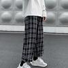 Men Pants Plaid Streetwear Wide Leg Elastic Waist Loose Sports Pants Trousers for Autumn