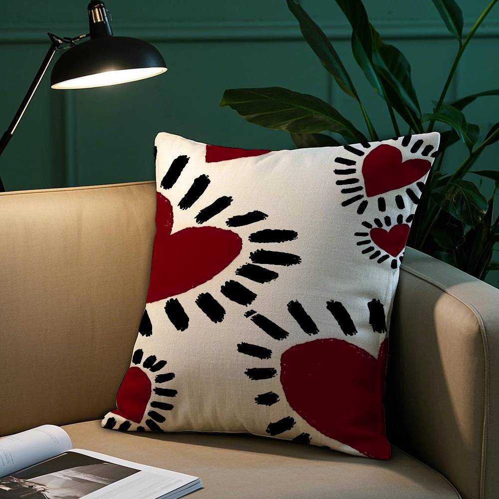 Ins Art Love Graffiti Pillow Case Plush Fabric Soft Pillowcase Double Sided Print Sofa Cushion Cover Throw