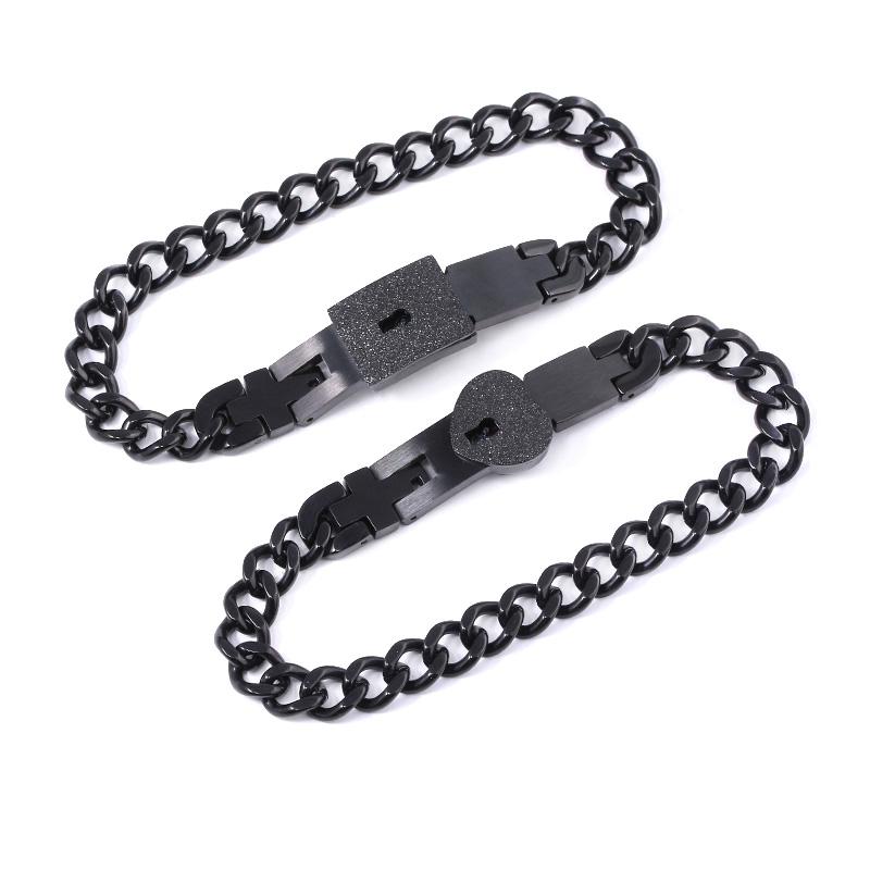 Couple Stainless Steel Bracelet Love Heart Lock Key Pendant Necklace For Women Men Valentine Gift Jewelry