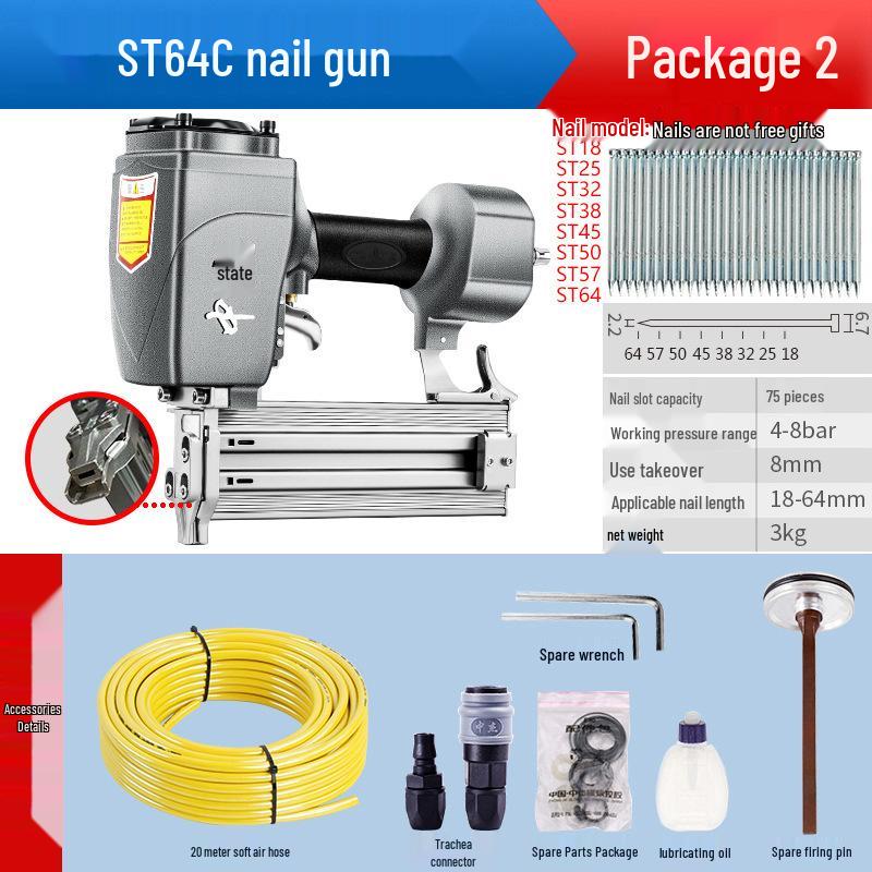 Zhongjie Pneumatic Brad Nailer - No Jam Woodworking Nail & Staple Gun