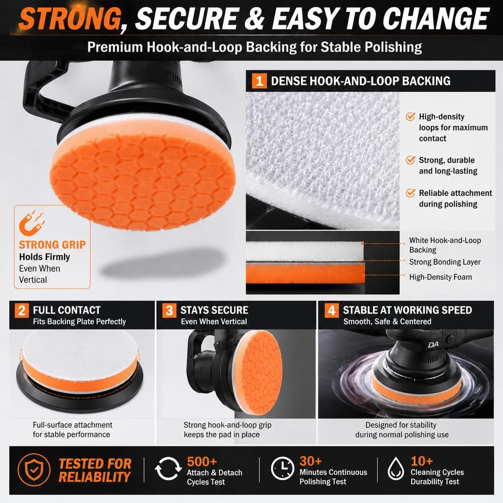 7 Inch Polishing Pads, 5PCS Foam Buffing Pads for 6-7" Backing Plate | Fits DA, orbital & rotary polishers with hook and loop. Heavy cut to wax