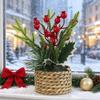 Faux Artificial Christmas Plant Woven Basket Mini Potted Plant  Christmas Decor