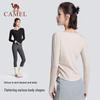 CAMEL Women's V-Neck Slim-Fit Long Sleeve Yoga Top