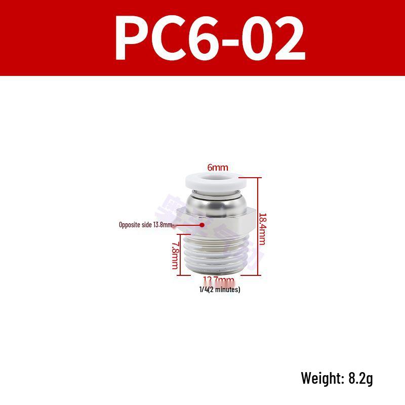 White Pneumatic Quick Connect Fittings, External Thread, PC4/6/8/10/12/14/16-M5/M6, Sizes 01-06