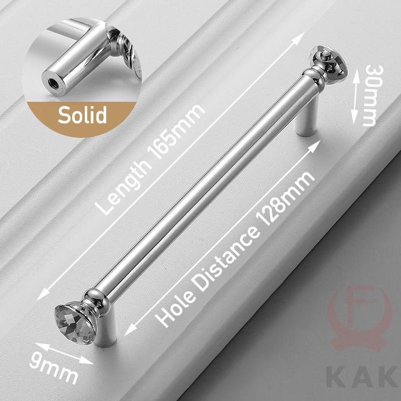KAK Bright Chrome Furniture Handles Crystal Kitchen Cabinet Handle Zinc Alloy Wardrobe Door Pulls Solid Decorative Door Hardware