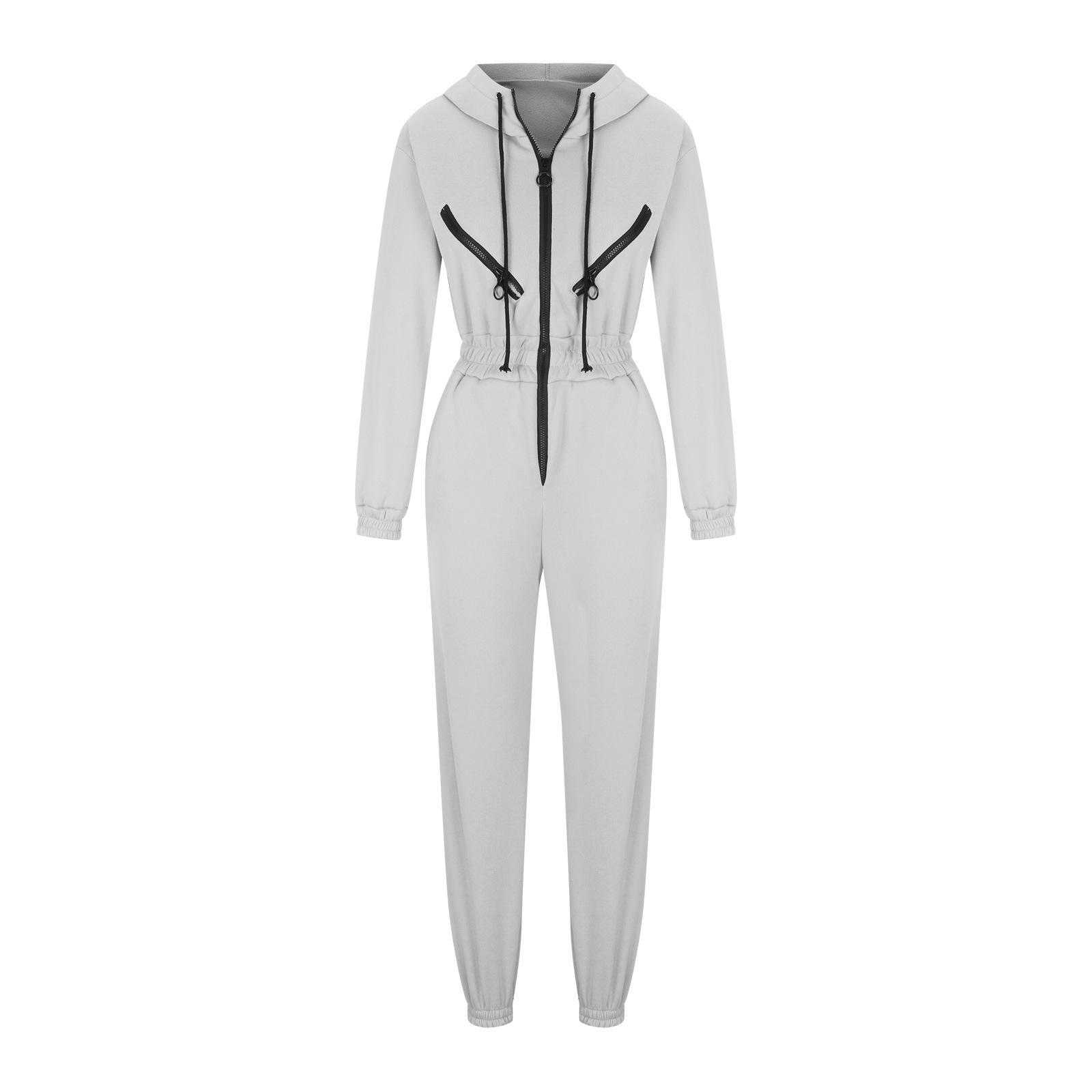 

Женский однотонный боди с длинным рукавом и капюшоном с круглым вырезом, толстовки, костюм осень-зима, свободный топ, широкие брюки XL белый