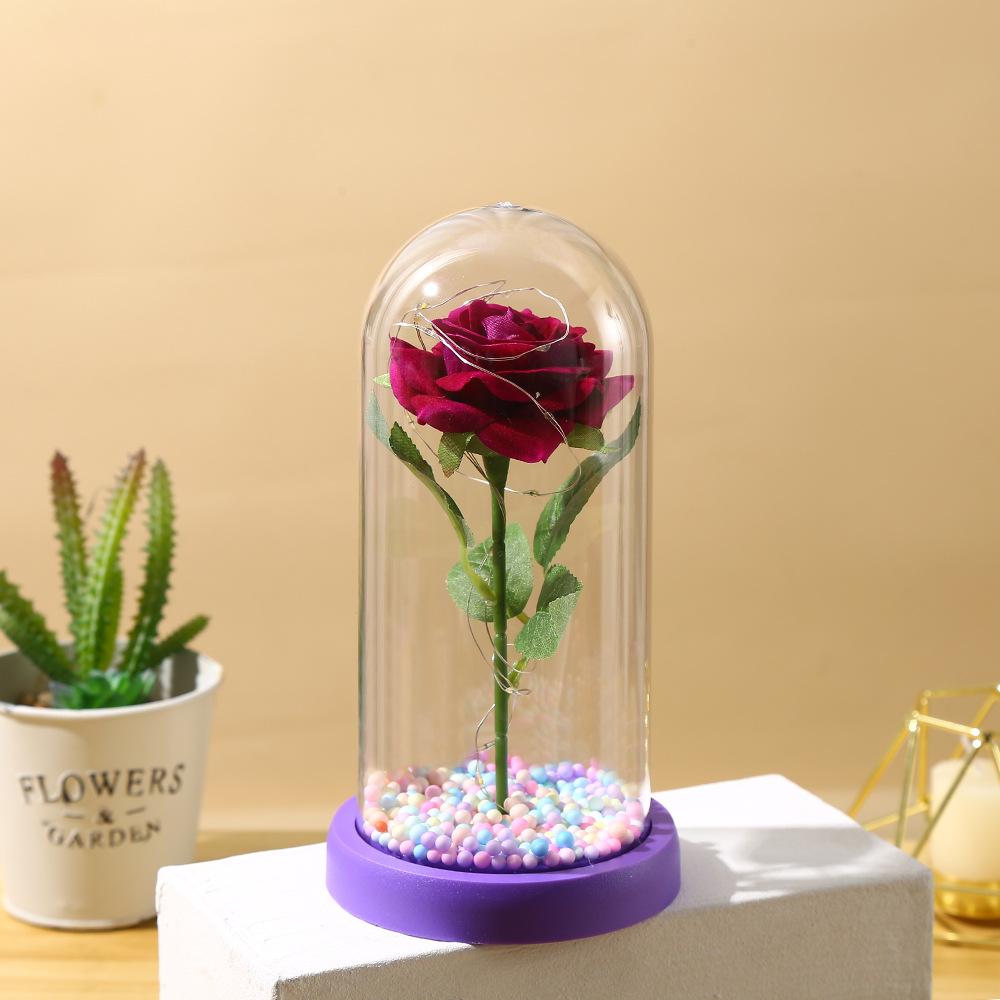 Valentine's Day Immortal Flower Glass Cover Gold Foil Rose Romantic Bouquet Ornament Couple New Year Birthday Gift