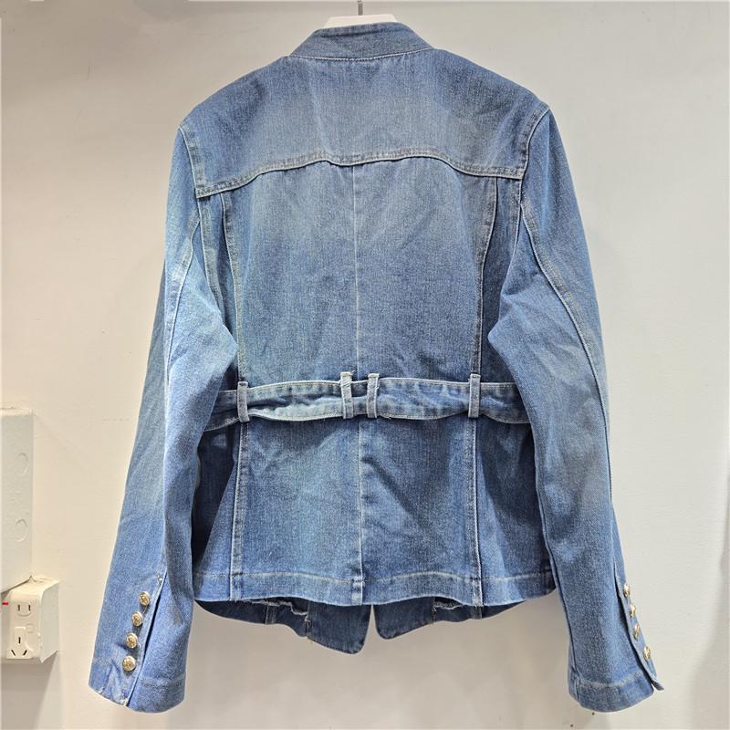 European 2026 Spring V-neck Waist-cinching Slim-fit Lace-up Pocket Belted Jacket Coat