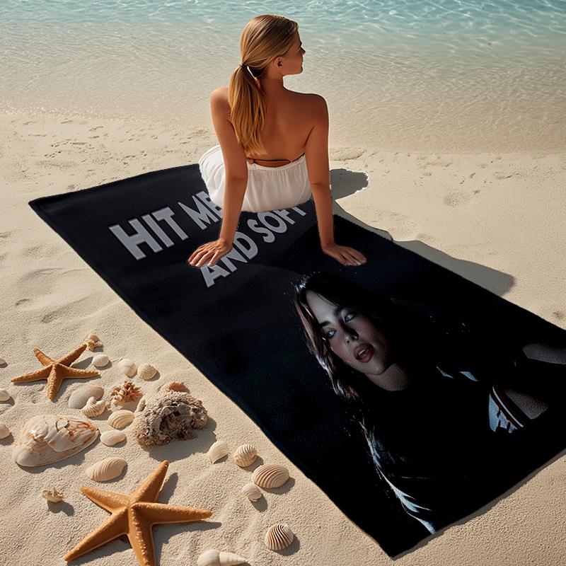 proof beach towel with a singer Billie Eilish1 pattern - soft,absorbent,quick-drying,machine washable - perfect for swimming,camping,bathing