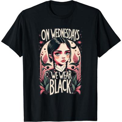 AniuGEYANIU Cute On Wednesdays We Wear Black Goth Design T-Shirt