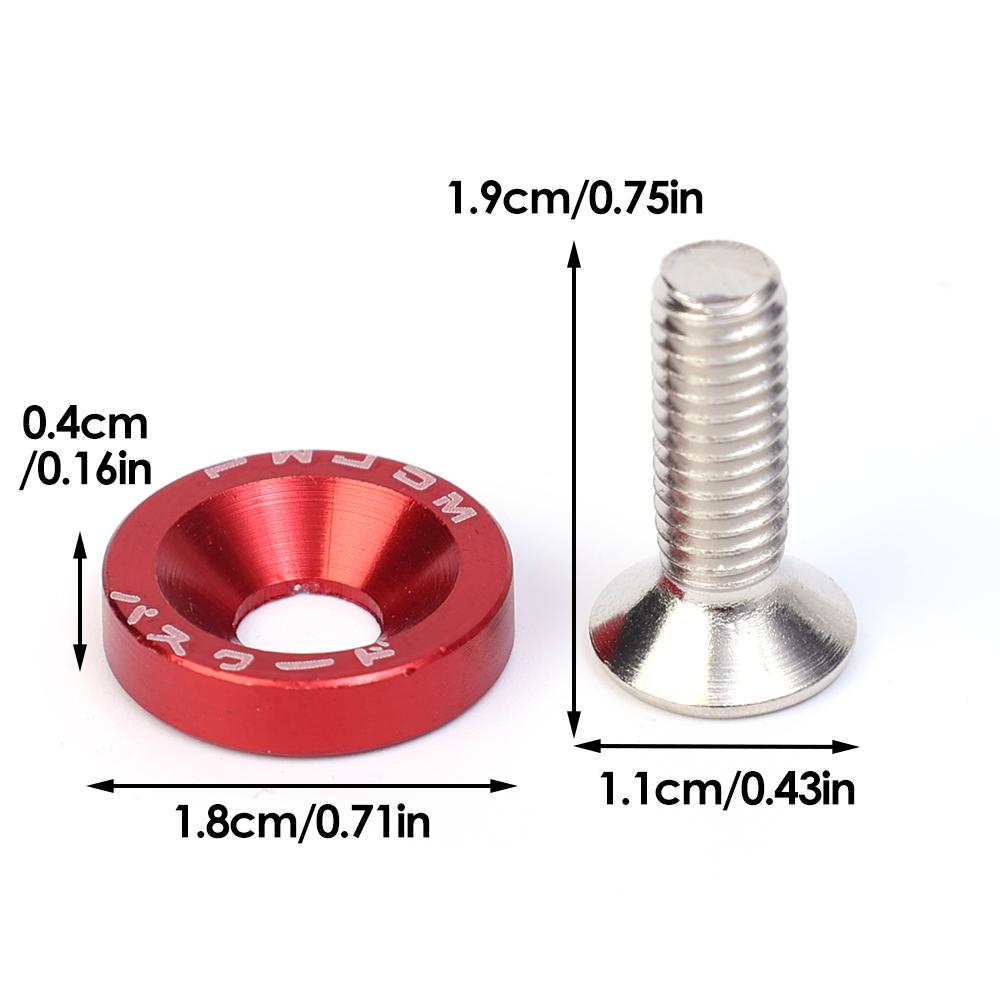 JDM Style Car Fender Washer License Plate Bolt M6 Screw Aluminum Gasket Engine Bay Dress Up Kit Bumper Fastener Modification
