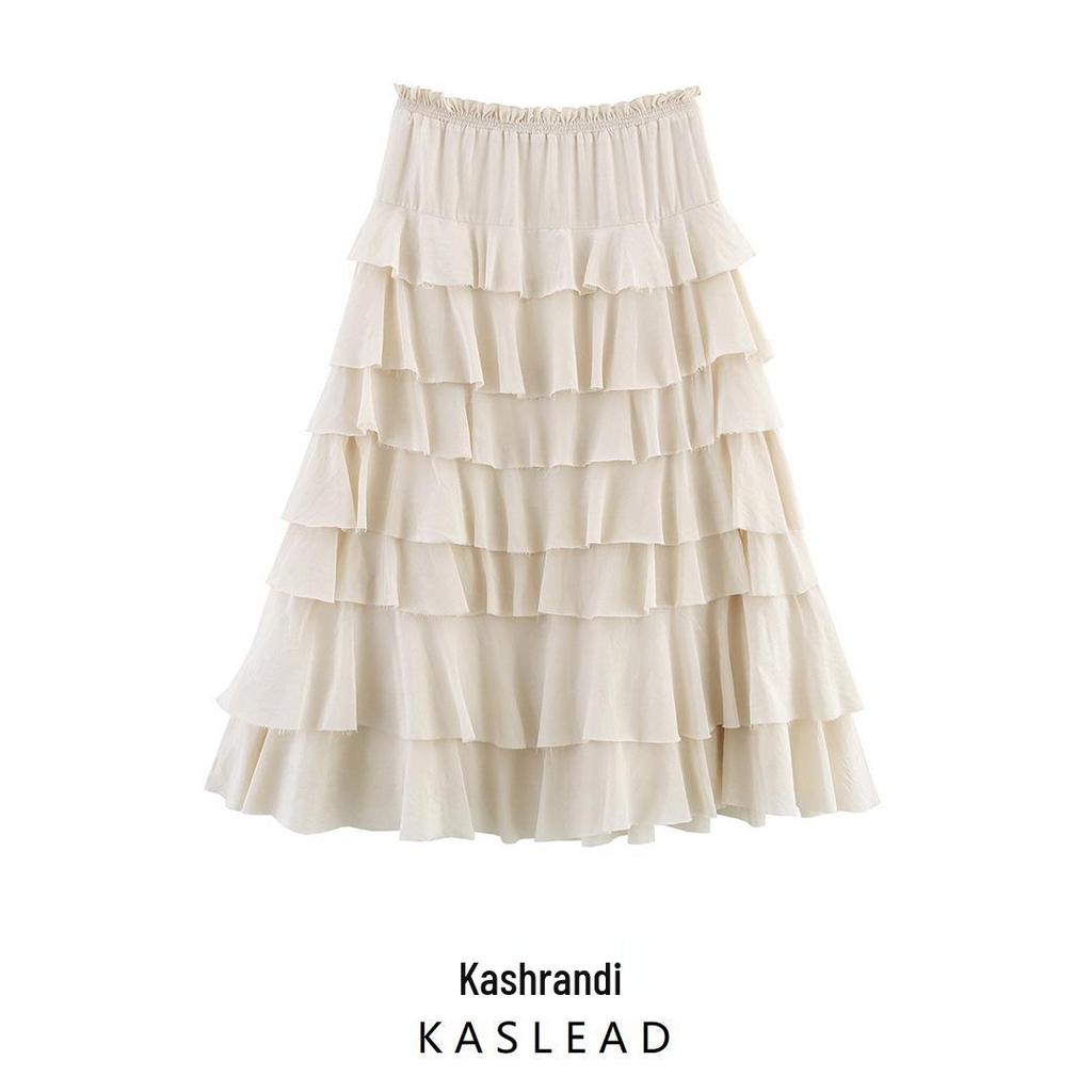 2025 Spring Women's Fashion: European & American Style Versatile Layered Midi Skirt 3118209 714