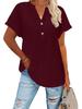 T-shirt Casual da Donna Colore Unico Scollo a V con Bottoni Moda Primavera/Estate 2026