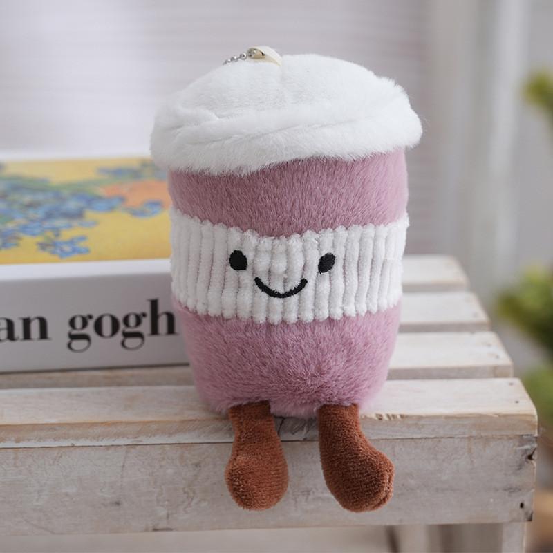 Plush Keychain Cute Cartoon Coffee Cup Pendant For Bag Decor And Gift Girls