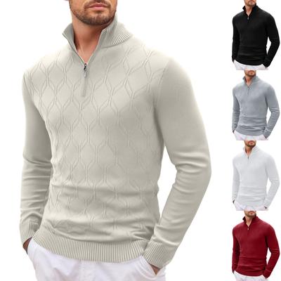 Men  Long Sleeves  Standing Collar  Half Zipper  Knitted Sweater