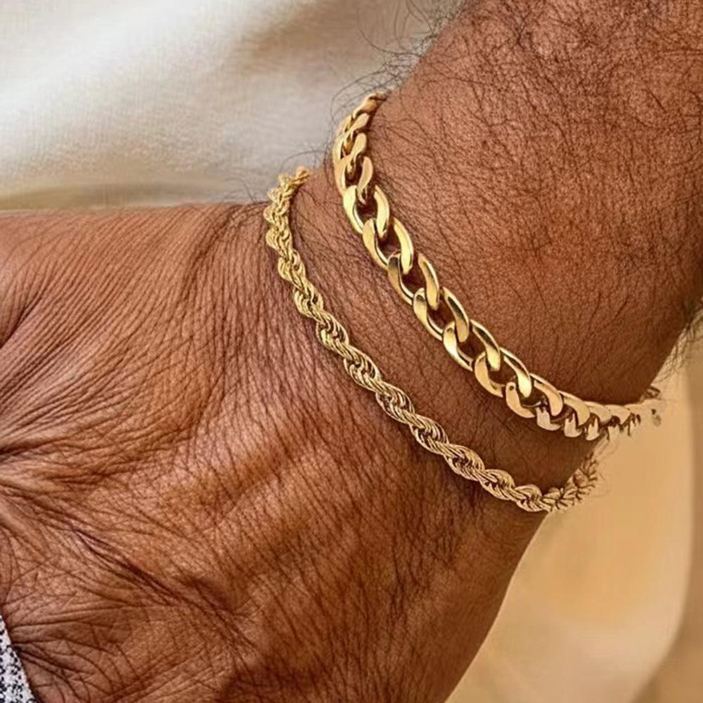 Men Waterproof Cuban Chain Bracelet Set Stainless Steel Bracelet Gold Link Bracelet Jewelry Gifts for Boyfriend, Dad and Son