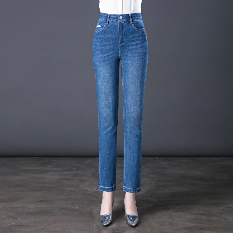 

7029 Plus Velvet Gray High-Waisted Winter Jeans for Women – 40-Year-Old Mom Straight Leg Pants 29