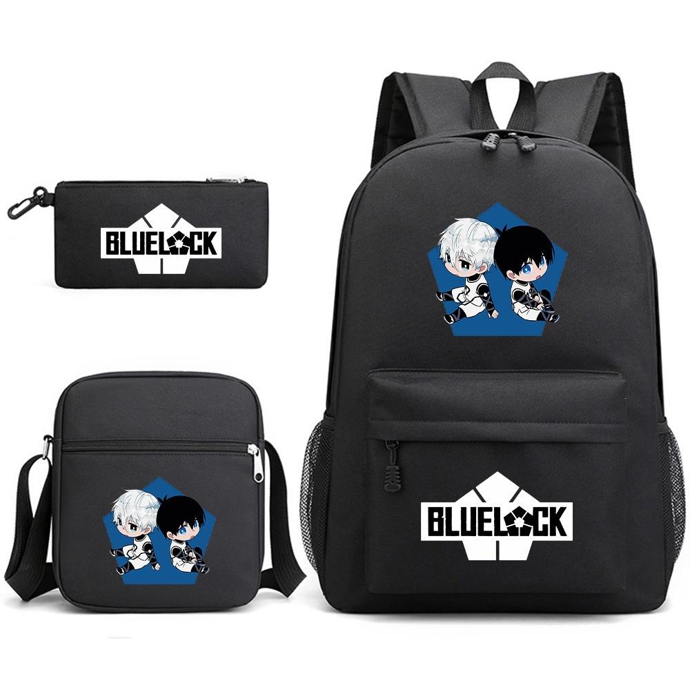 3 Piece School Backpack Set for Students Large Capacity Oxford Cloth Schoolbag with Shoulder Strap and Pencil Case