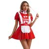 Womens Naughty Maid Uniform Clubwear Glossy Patent Leather Maid Cosplay Dress Ruffles Trims Bow Apron Puff Sleeve A-Line Dress