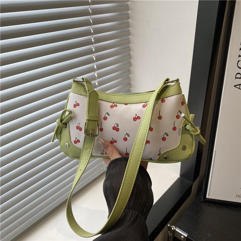 

Fresh and casual fashion shoulder bag women s summer cute cherry bag fashion contrasting underarm bag