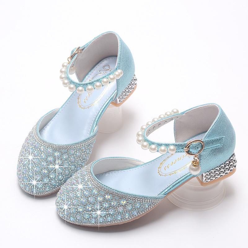 

Girls Crystal Shoes New Spring and Autumn Blue Princess Shoes Shiny Small High Heels Stylish Soft Sole Single Shoes 26Code/17.5cm синий