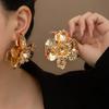 Retro Three-Dimensional Flower Metal Stud Earrings 