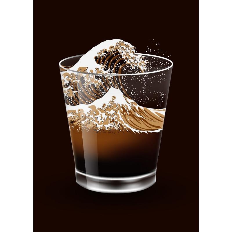 Die große Welle von Kaffee Leinwandmalerei Druck Kaffeeliebhaber Poster Japanische Kunst Kanagawa Wand für Wohnzimmer Heimdekor Geschenk
