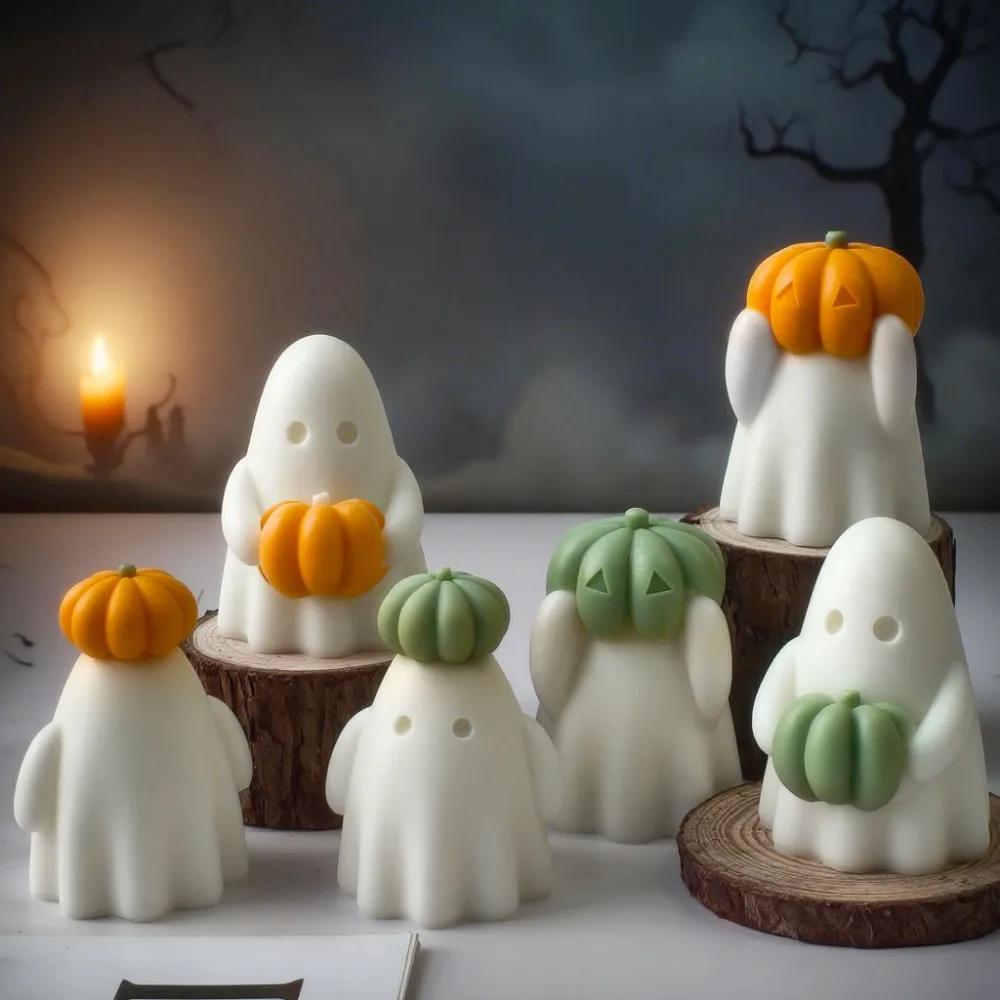 Cute Pumpkin Ghost Scented Candle Silicone Mould 3D Halloween Wax Candle Making Supplies DIY Painting Gypsum Clay Resin Mold Handmade Craft Home Decor