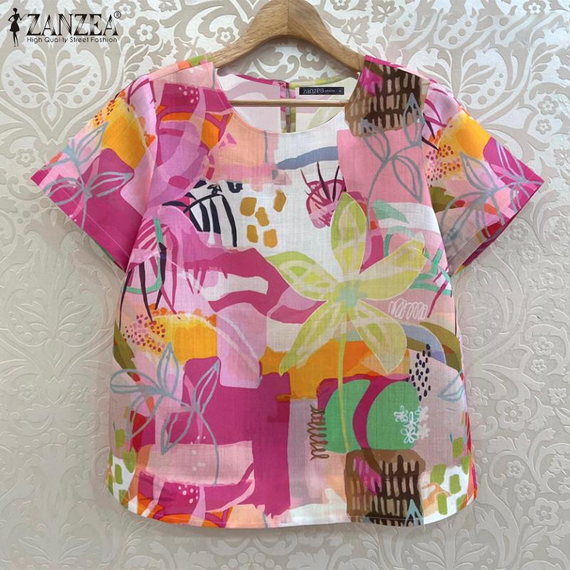 ZANZEA Women Summer Casual Round Neck Printing Short Sleeve T-Shirts