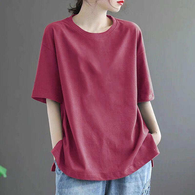 

Экспорт Экспорт Большая Распродажа 100% Чистый Хлопок Летняя Плюс Размер Женская Одежда Принт Футболка Короткий Рукав Модная Свободная Майка Рукав Три Четверти Jujube Red [pure color]] L