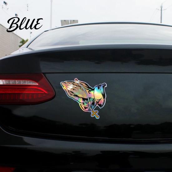 Durable Outdoor Vehicle Decal Praying Hands & Rosary Car Sticker Reflective Decal Removable Motorcycle Helmet Sticker Waterproof Jesus for