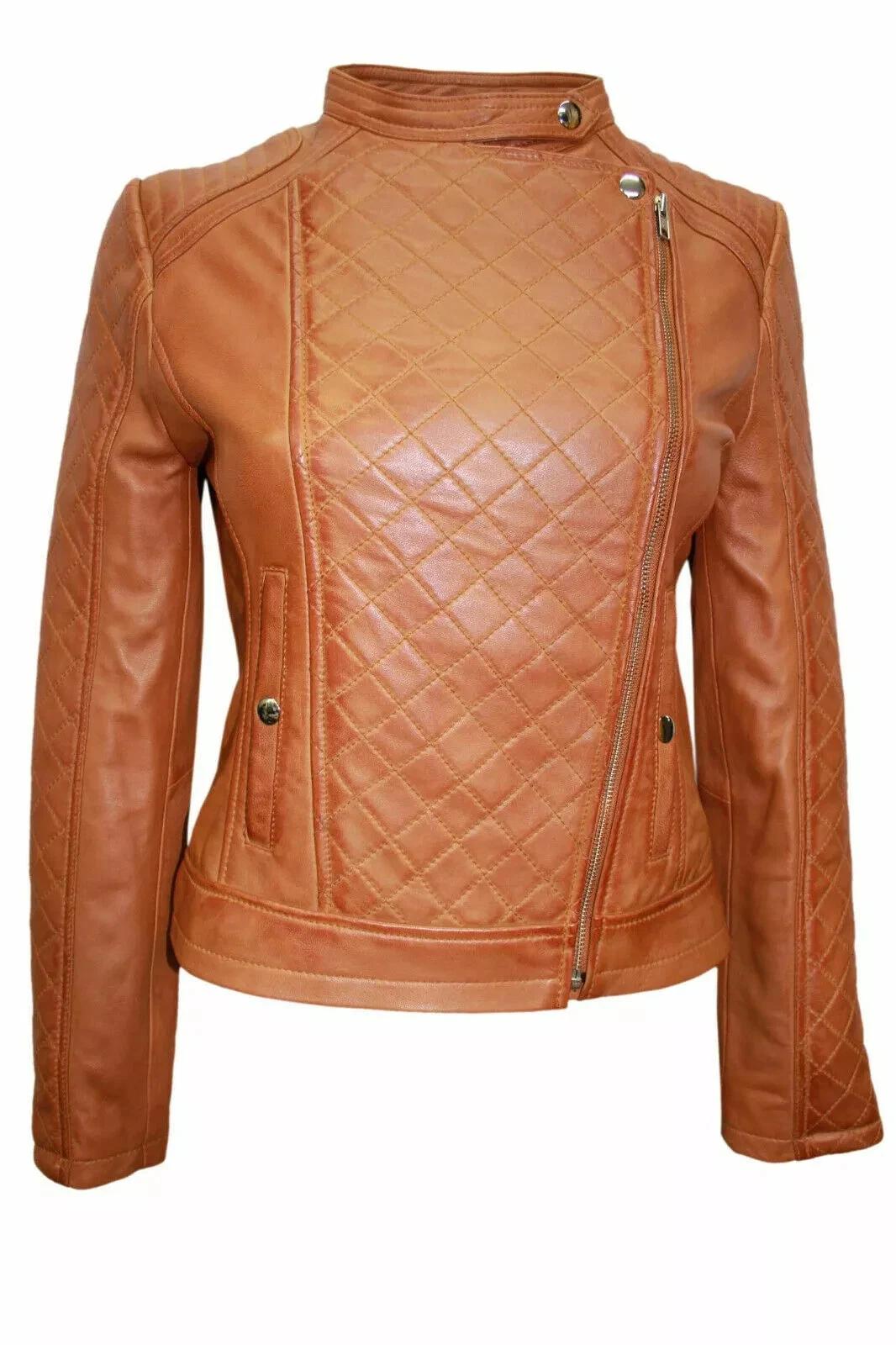 Braun Echte Biker Handgefertigt Damen Neu Lammfell Stilvolle Jacke Weiches Leder M braun