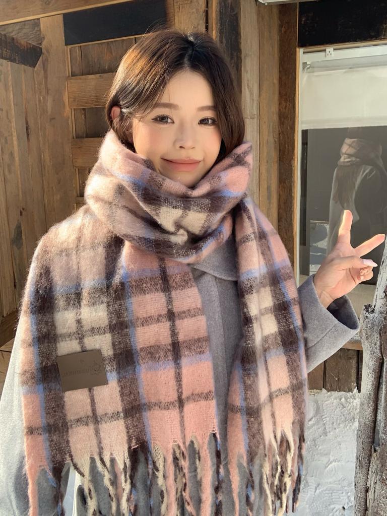 Red scarf women's winter Korean atmosphere 2025 new plaid couple warm thickened shawl scarf neck protection