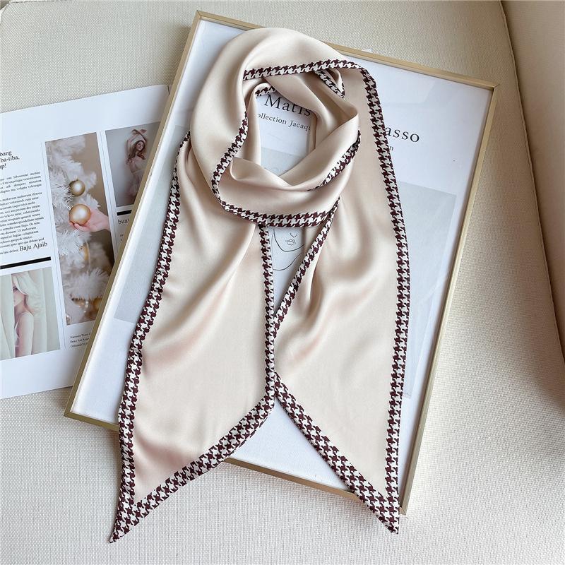 Simple Geometric Long Strip Small Silk Scarf Women's Diagonal Rhombus Decorative Scarf Winter Thin Korean Version Versatile Temperament Streamer